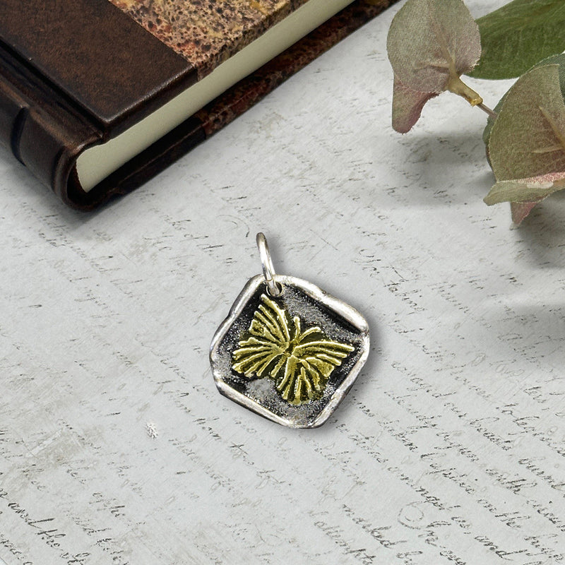 Butterfly Petite Wax Seal Charm 5/8" Antiqued Silver with Brass Accent-Made in Italy