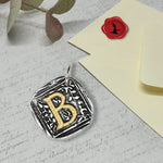 Filigree Initial Wax Seal Charm 1" square -Antiqued Silver/Brass Initial Accent-Made in Italy