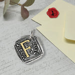 Filigree Initial Wax Seal Charm 1" square -Antiqued Silver/Brass Initial Accent-Made in Italy