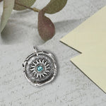 Sun Wax Seal Charm with Birthstone 7/8" -Antiqued Silver -Made In Italy