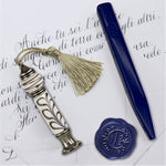 Murano White Glass Gold Leaf Handled Wax Seal Stamp with Tassel and Apex Initial - Nostalgic Impressions