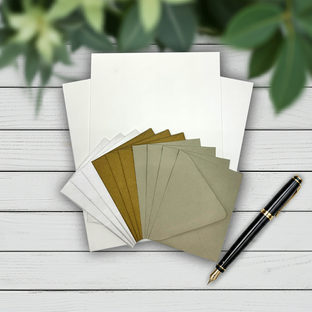 Letterpress Stationery Set with envelopes- 8.5x11- 100% Cotton printable- 20/10-multi-colors