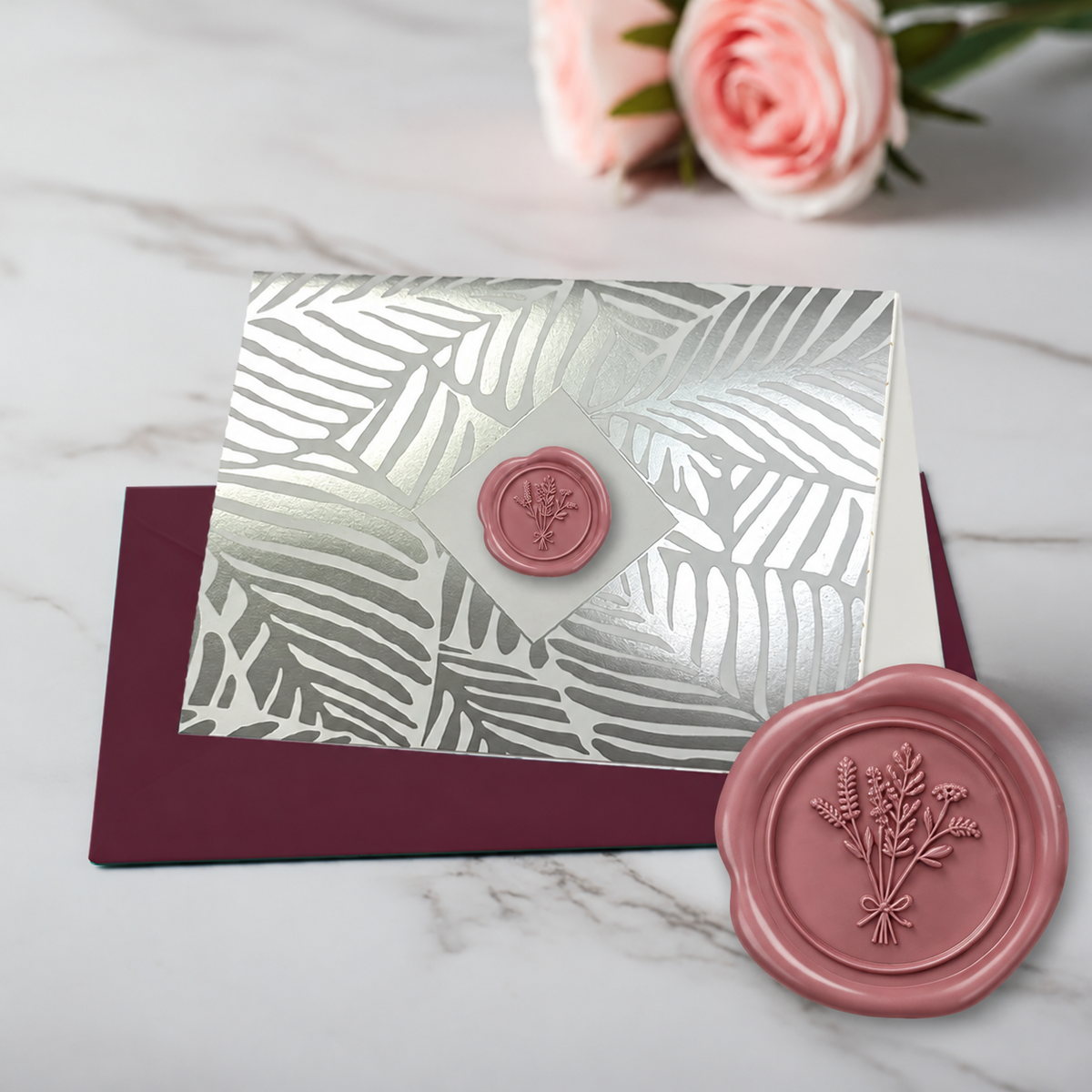 Fern Leaves  Silver Foil Boxed Note Cards with Wax Seal  8/8