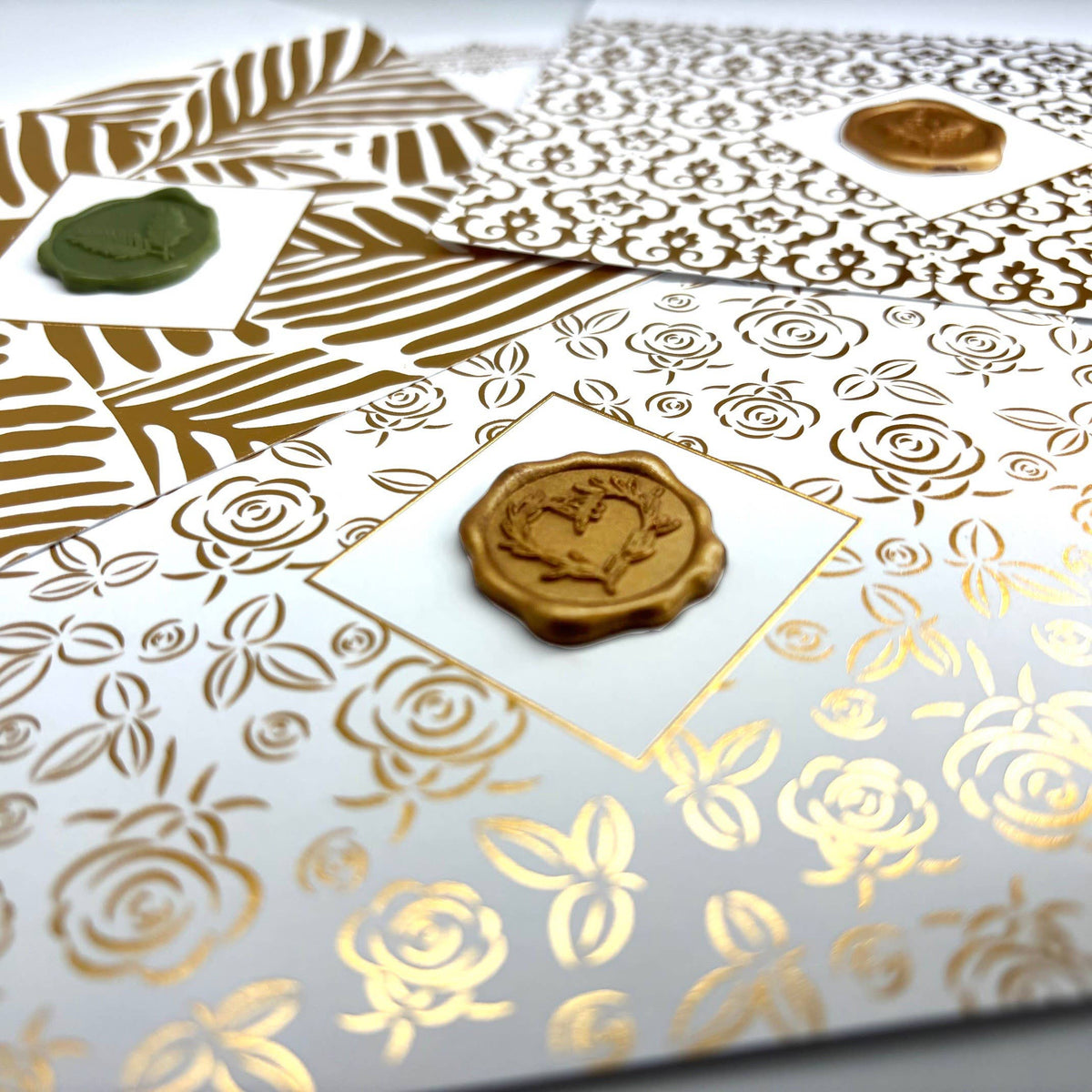 Gold Foil Boxed Note Card with Wax Seal Detail by Nostalgic Impressions