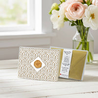 Damask Gold Foil Boxed Note Card Set with Classic Gold Botanical Wax Seal by Nostalgic Impressions