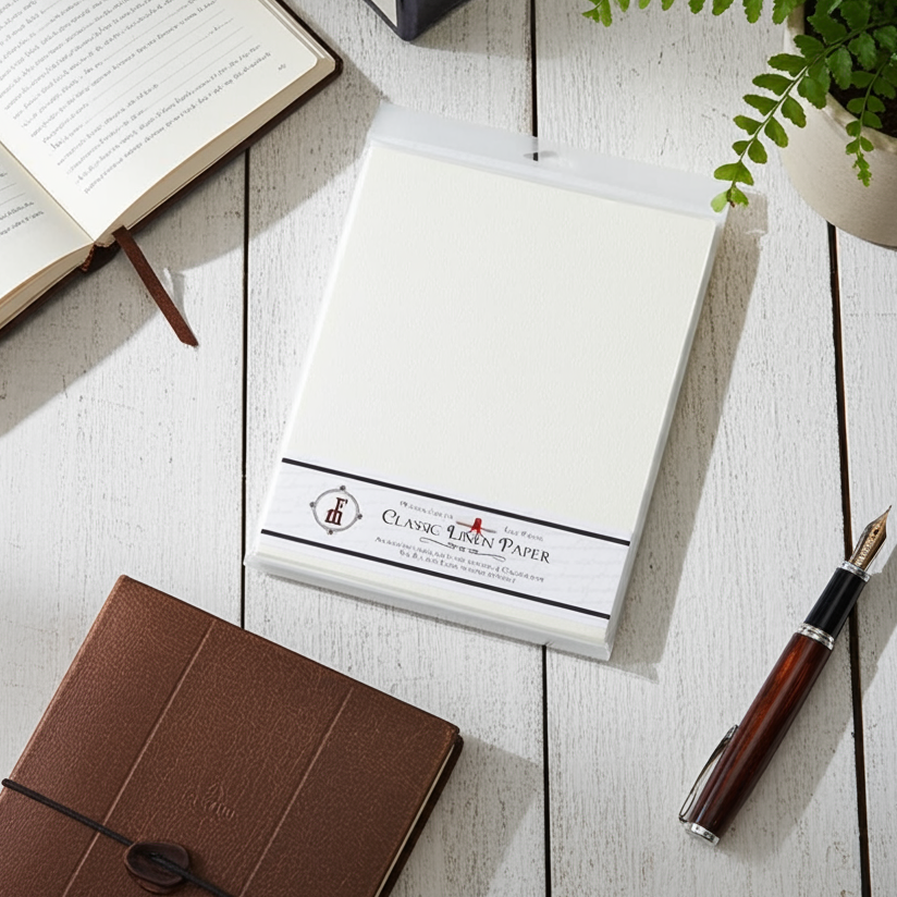 Classic Linen Brilliant White Stationery  Sheets 8.5x11- 20 sheets per pack-White or Natural