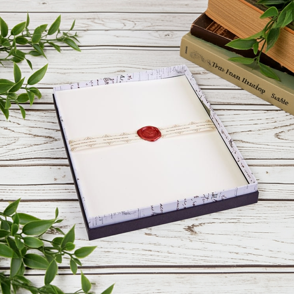 Classic Linen Brilliant White Stationery Set Gift Box - 20/10