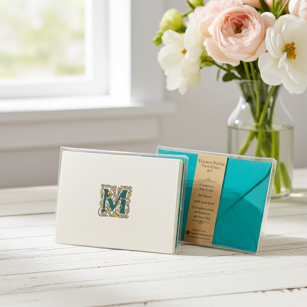 Vintage Ornate Filigree Initial Personalized Note Card Set 8/8