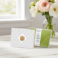 Damask Silver Foil Boxed Note Card Set with Classic Gold Pineapple Wax Seal by Nostalgic Impressions