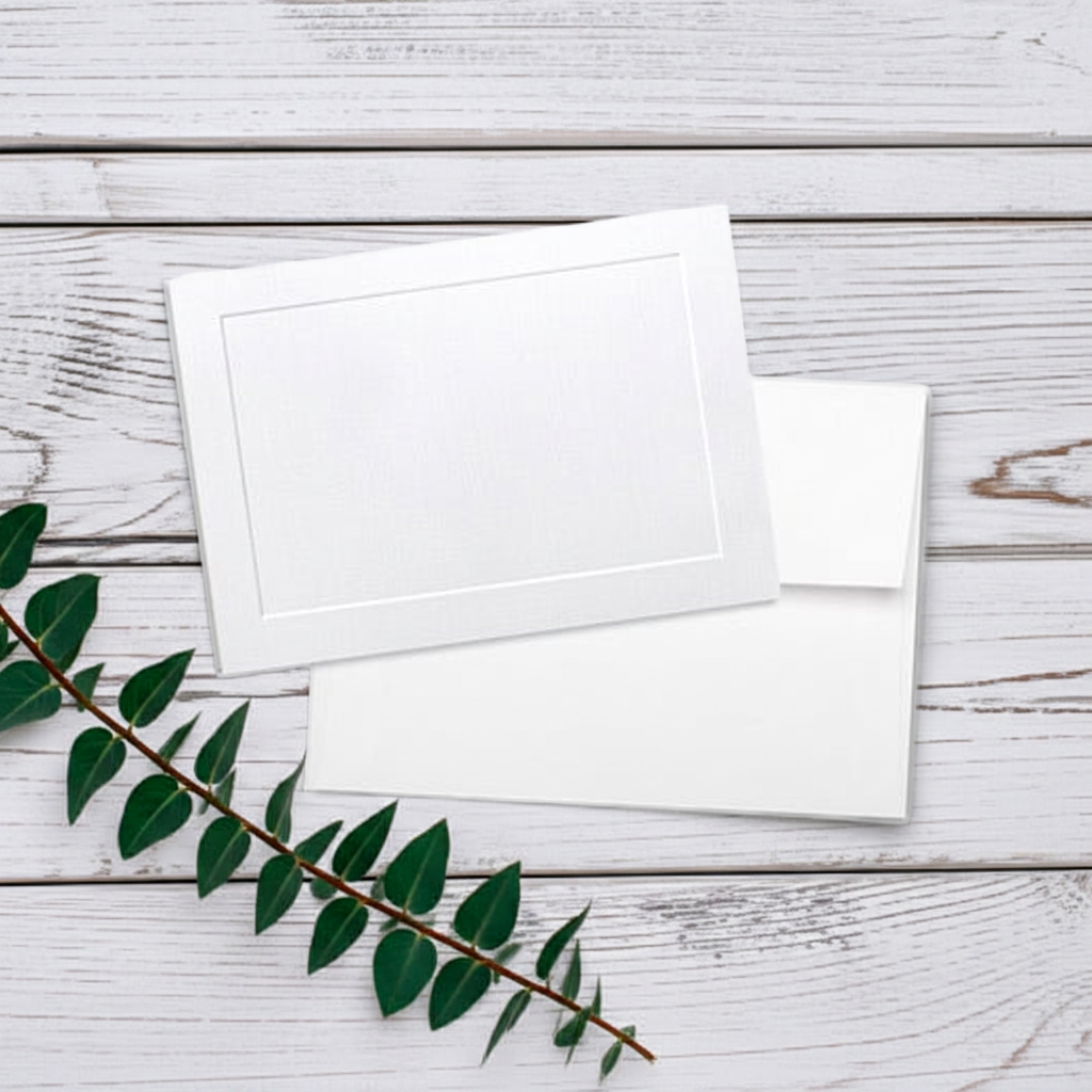 Classic Linen Flat Panel Note Card Set with Envelopes 8/8-Brilliant White