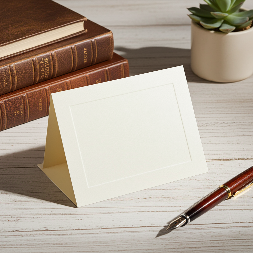 Classic Linen Fold-Over Note Card Set with Envelopes- White or Ivory