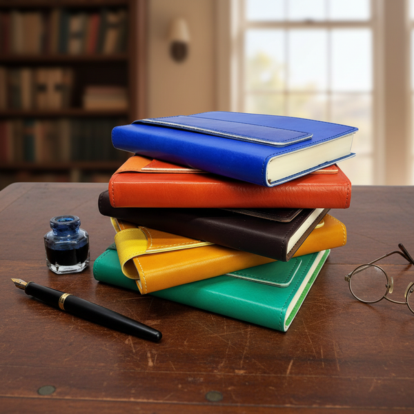 Manufactus Italian Leather Journal with Integrated Pen Holder - Handcrafted in Rome - sold by Nostalgic Impressions