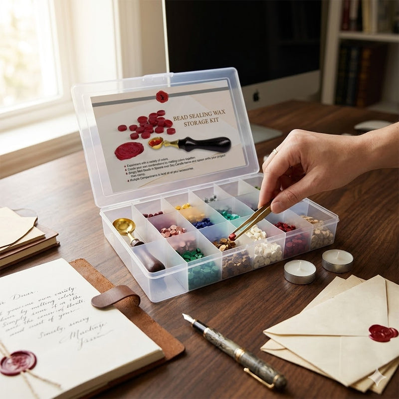 Bulk Pricing Sealing Wax Bead Master Organizer Kit – Over 3500 Pcs (15 Premium Colors) & Solid Brass Tools | $72.25 Individual Value