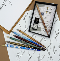 Calligraphy Dip Pen & Ink Starter Gift Set with Wood Pen, Ink and extra Nibs