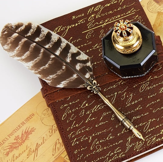 Feather Quill Pen & Ink Set with Ink , Blotter & Nibs