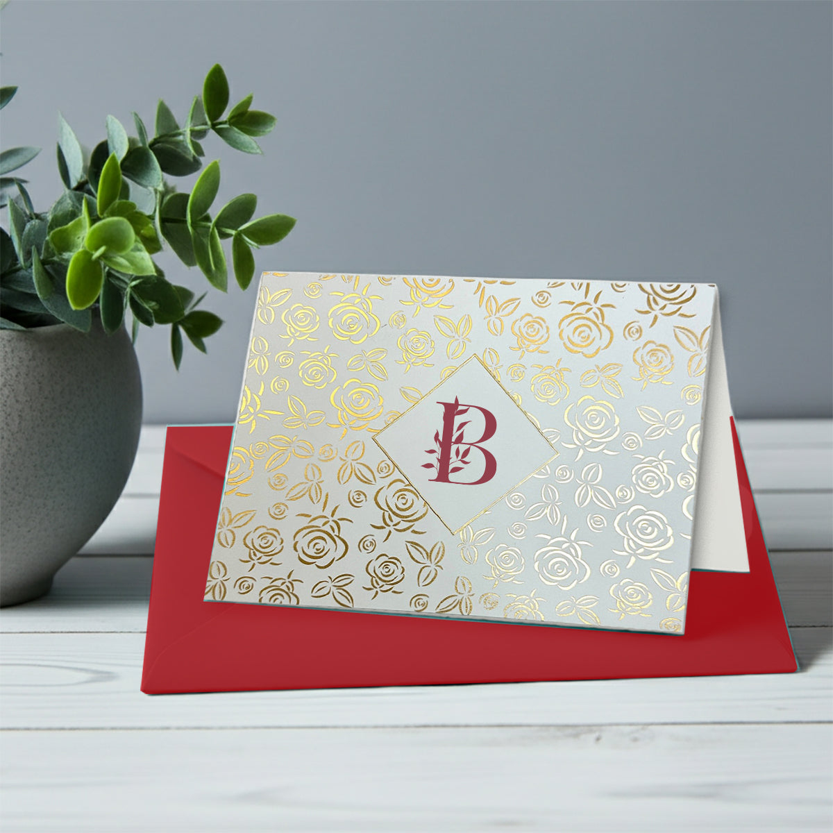 Personalized Floral Initial Foil Note Cards with Envelopes (Set of 8)