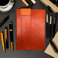 Manufactus Burnt Orange Italian Leather Journal with Integrated Pen Holder - Handcrafted in Rome - sold by Nostalgic Impressions
