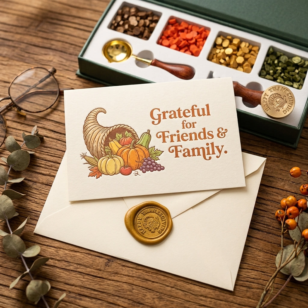 Thanksgiving & Fall  Wax Seal Kit with 4 Bead Waxes, Spoon and Wax Seal Stamp in multl design choices