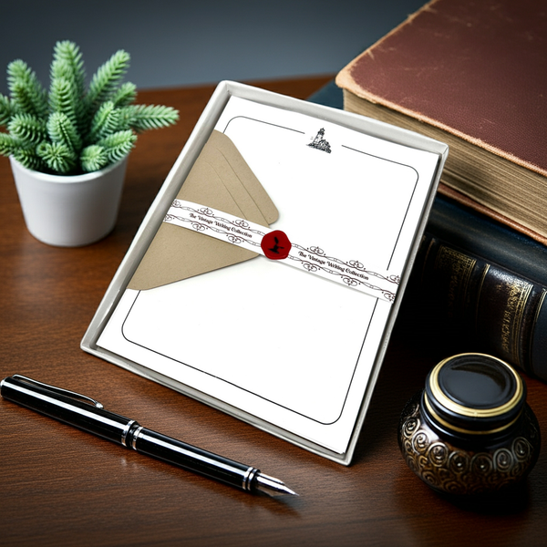 Personalized Letterpress Stationery Set with Vintage Symbol Letterheads & Envelopes 20/10