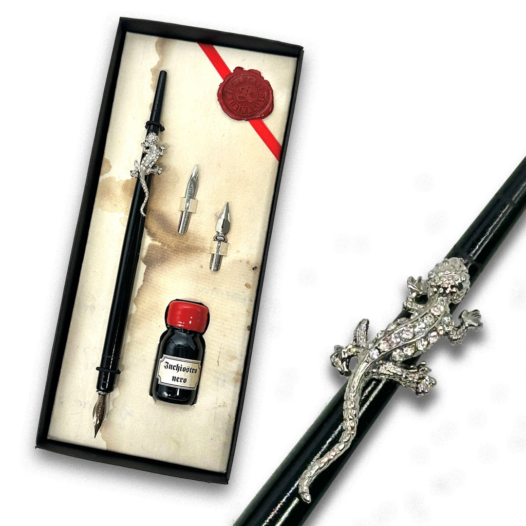 Bejeweled Lizard Calligraphy Dip Pen & Ink Set
