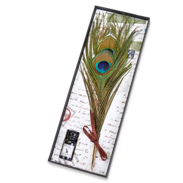 Peacock Feather Quill Pen & Ink Set - Nostalgic Impressions