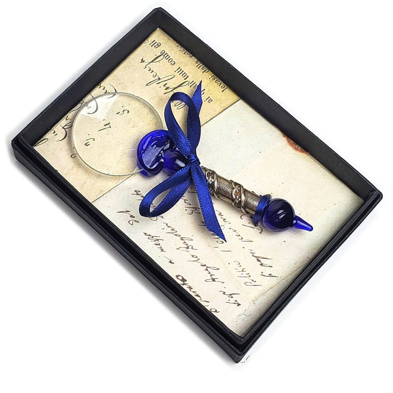 Murano Blue Glass Magnifier with Pewter detailing-Gift-Boxed - Nostalgic Impressions