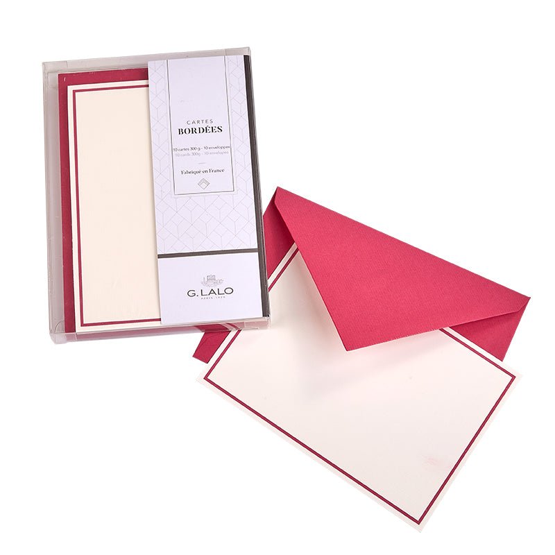 G .Lalo French Bordered Correspondence Single Note Card Set 4.5x6"- Raspberry - Nostalgic Impressions