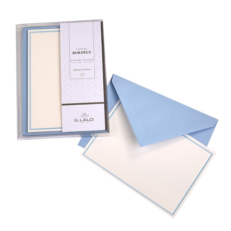 G .Lalo French Bordered Correspondence Single Note Card Set 4.5x6"-Blue - Nostalgic Impressions