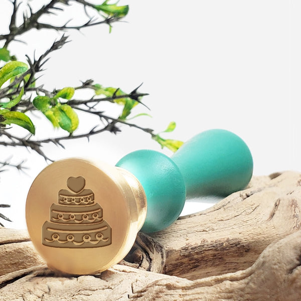 Wedding Cake Wedding Wax Seal Stamp #325 with Turquoise Wood Handle - Nostalgic Impressions