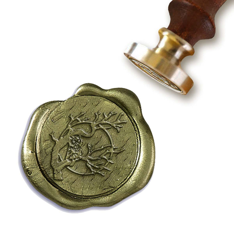 Owl in Tree Custom Wax Seal Stamp with Rosewood Handle #3503 - Nostalgic Impressions