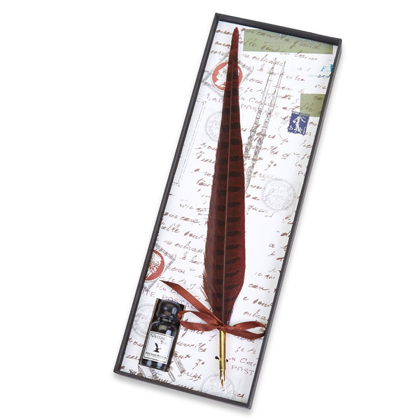 Pheasant Feather Quill Pen & Ink Set - Nostalgic Impressions
