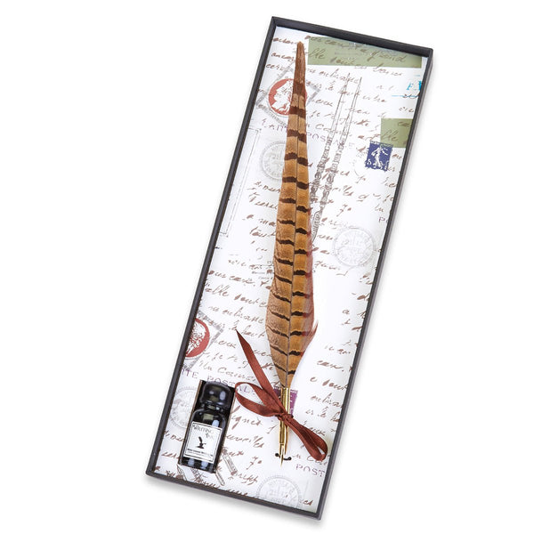 Pheasant Feather Quill Pen & Ink Set - Nostalgic Impressions