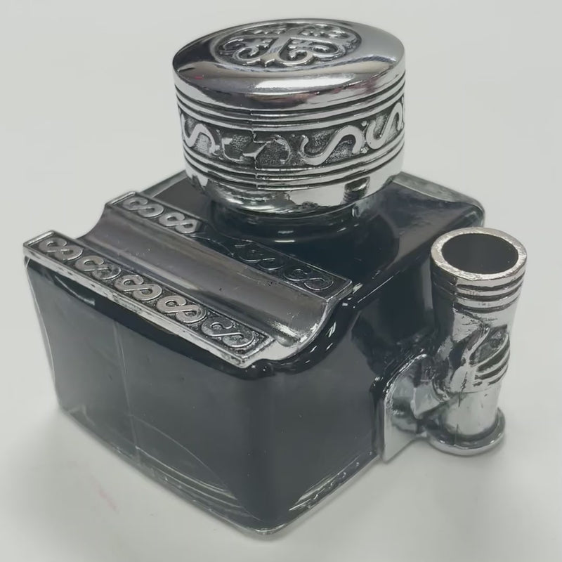 Freund Mayer Glass Inkwell with 2 Pen Rests -Filled with Ink