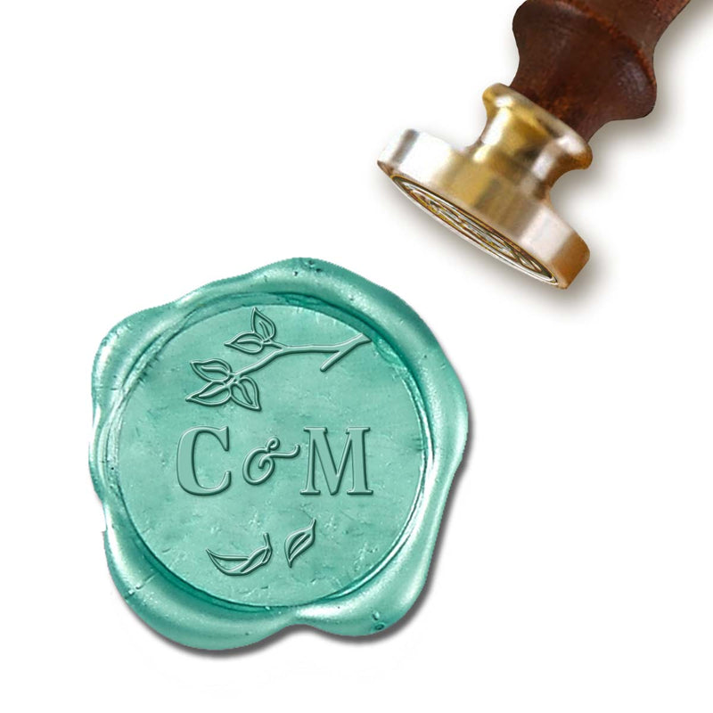 Windfall Wedding Monogram Custom Wax Seal Stamp with Turquoise Wood Handle-Multiple Font Choices with Preview #7020 - Nostalgic Impressions