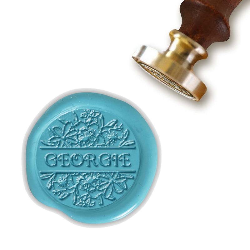 Blooms with Name Custom Wax Seal Stamp with Rosewood Wood Handle-Multiple Font Choices with Preview #8732 - Nostalgic Impressions