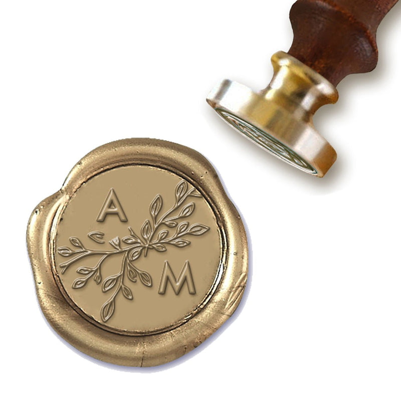 Perpetua Branch Monogram Custom Wax Seal Stamp with Turquoise Wood Handle- with Preview #8813 - Nostalgic Impressions
