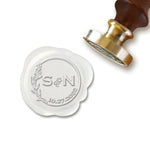 Symphony Wedding Monogram & Date Custom Wax Seal Stamp choice of Handle #8904 - Nostalgic Impressions