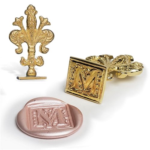 Brass Filigree Initial Wax Seal Stamp Gift Set Kit with Gold Sealing Wax - Nostalgic Impressions