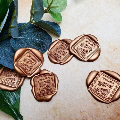 Initial Wax Seal Gift Set Kit with Scroll font-Brown Wood Handle & Gold Sealing Wax - Nostalgic Impressions