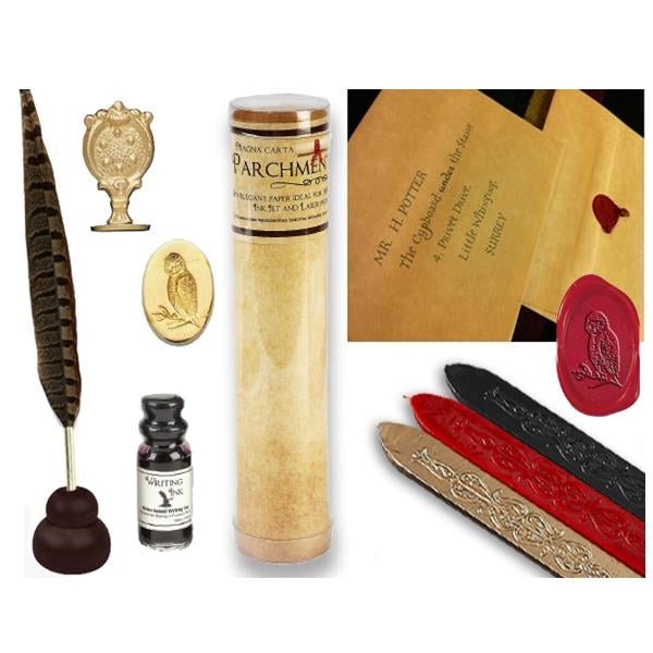 Harry Potter Quill & Ink Writing Bundle with Owl Wax Seal & Parchment Paper - Nostalgic Impressions