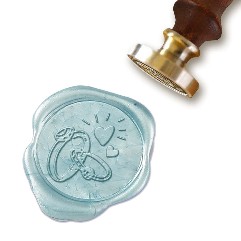 Heart Rings Wedding Wax Seal Stamp with Turquoise Wood Handle #D870 - Nostalgic Impressions