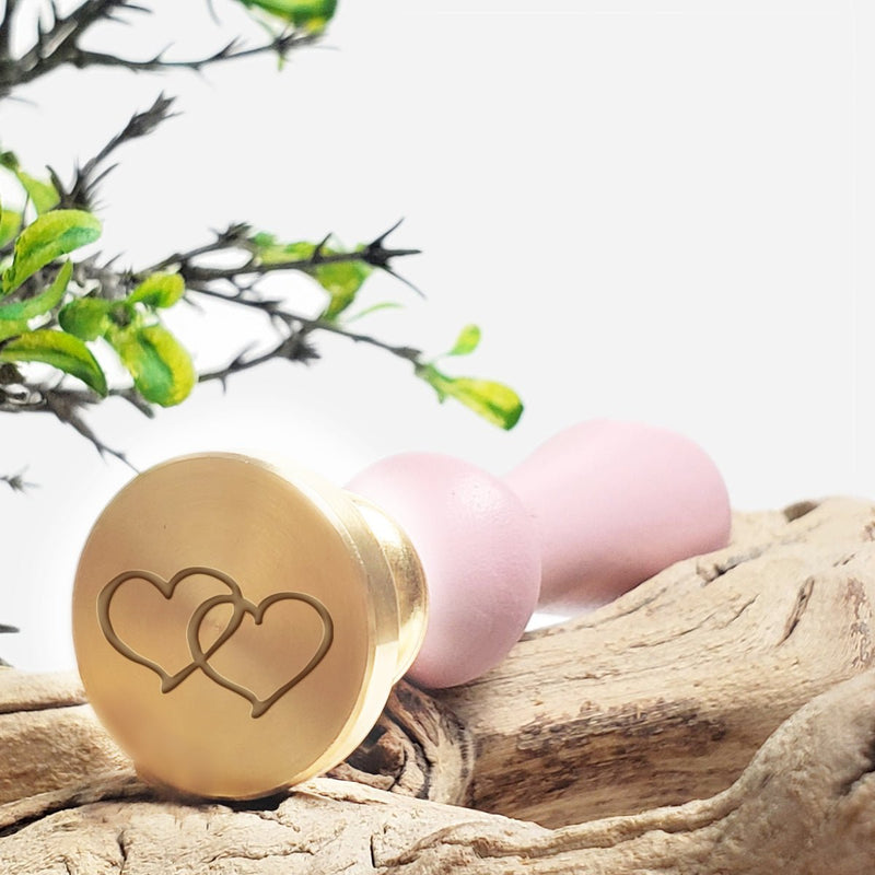 Double Heart Wedding Wax Seal Stamp with Blush Pink Wood Handle #D871 - Nostalgic Impressions