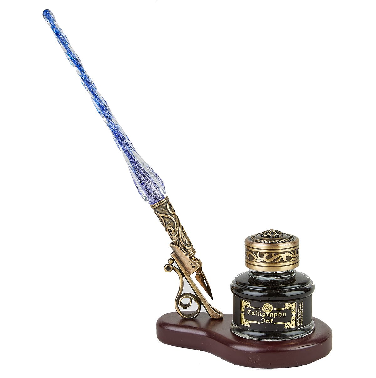 Desk Ink Set Glass Pen, Ink & Wood Stand Desk Set – Nostalgic Impressions