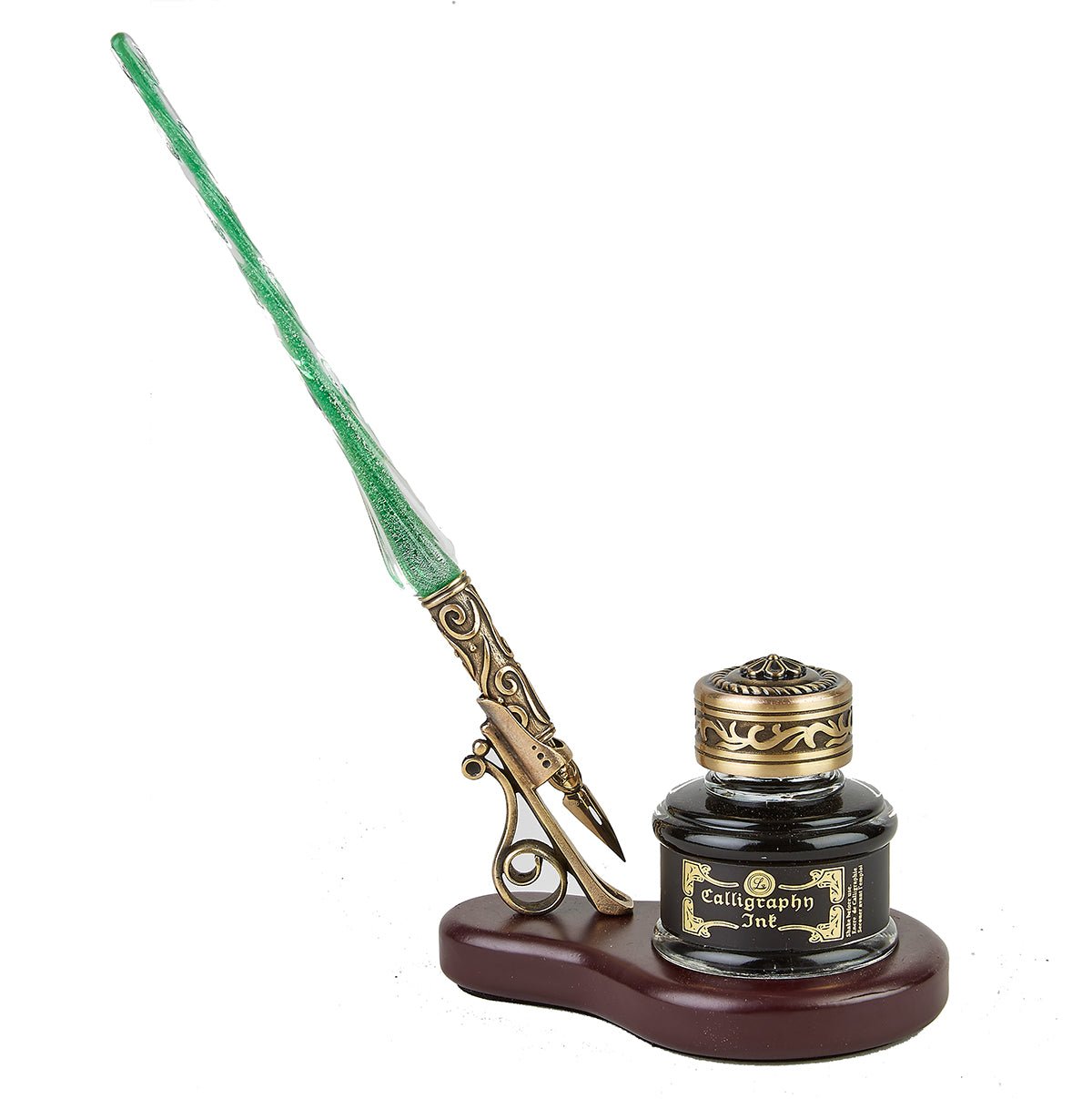 Nostalgic Impressions Glass Pen Calligraphy Dip Pen & Ink Oval Desk Set -Green Shimmer N3600BXSTMUGN