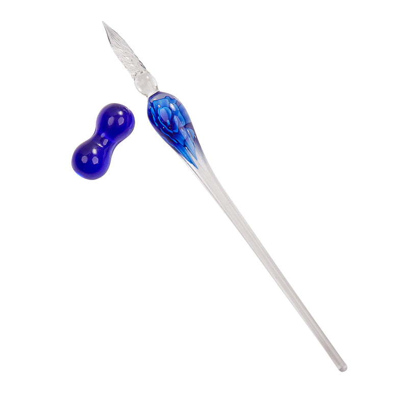 Glass Flower Calligraphy Dip Pen & Ink Set with Pen Rest - Nostalgic Impressions