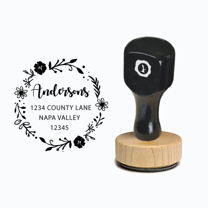 Address Vintage-style Rubber Stamp with Handle #104 - Round 1 7/8" - Nostalgic Impressions