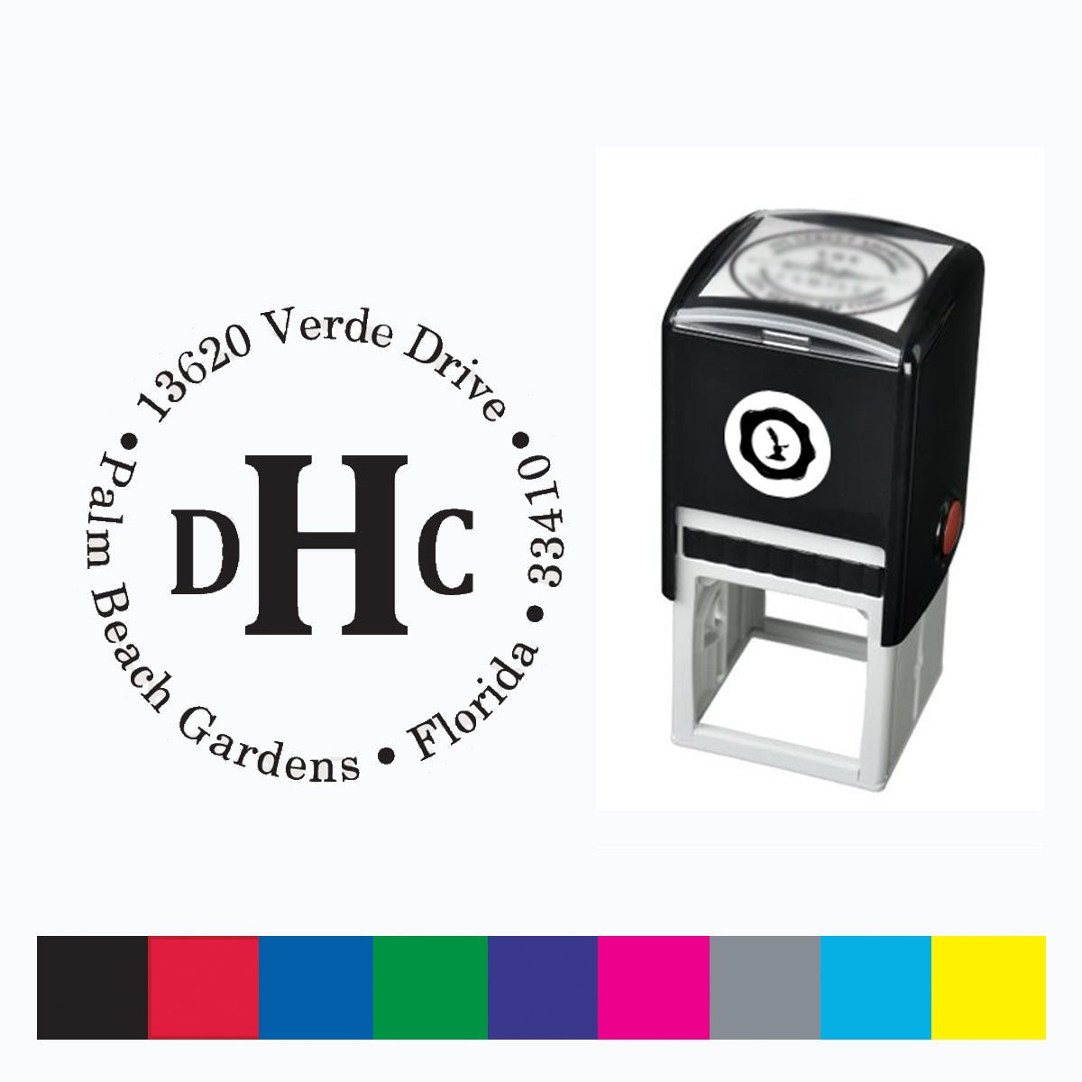 Address Self Inking Stamper with Black Ink cartridge Round 1 5/8