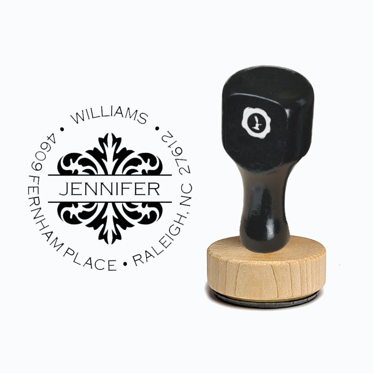 Address Vintage-style Rubber Stamp with Handle #217 - Round 1 7/8" - Nostalgic Impressions