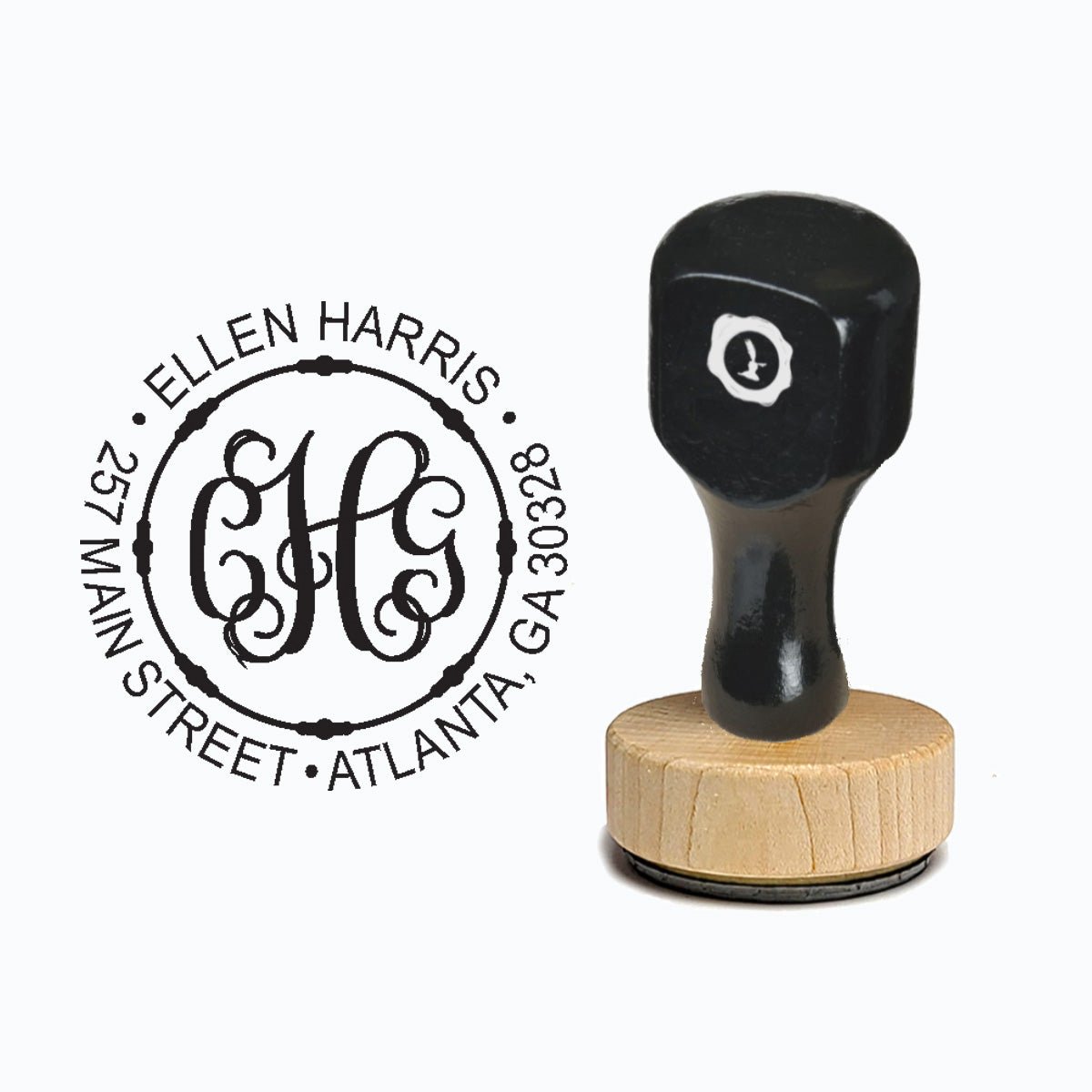 Address Vintage-style Rubber Stamp with Handle #218 - Round 1 7/8" - Nostalgic Impressions