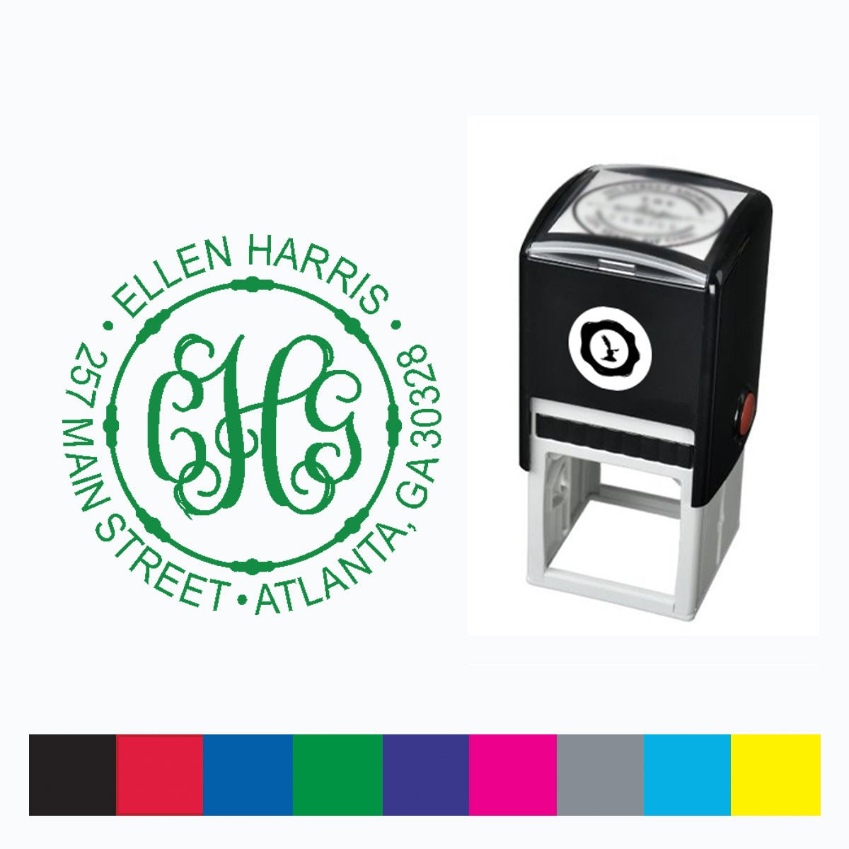 Address Self Inking Stamper with Black Ink cartridge Round 1 5/8" #218 - Nostalgic Impressions